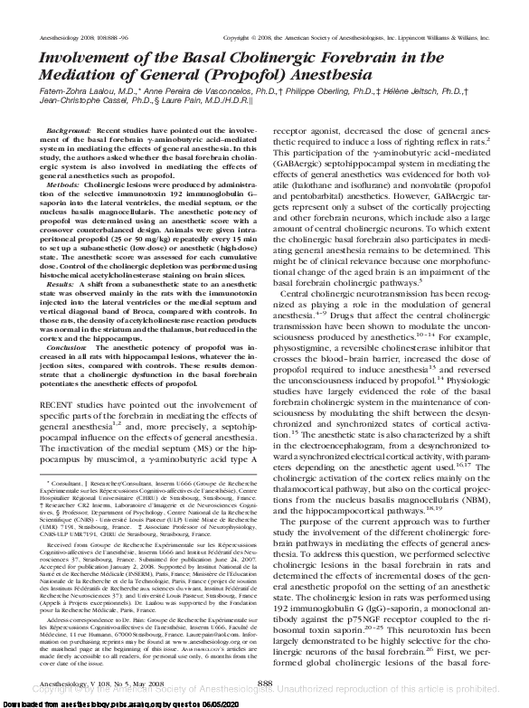 (PDF) Involvement of the Basal Cholinergic Forebrain in the Mediation ...