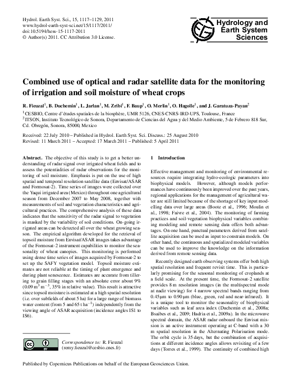 (PDF) Combined use of optical and radar satellite data for the ...