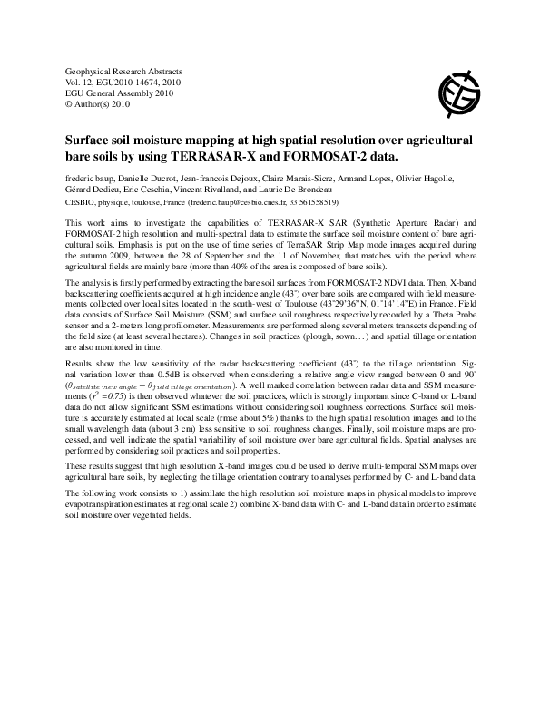 (PDF) Surface soil moisture mapping at high spatial resolution over ...