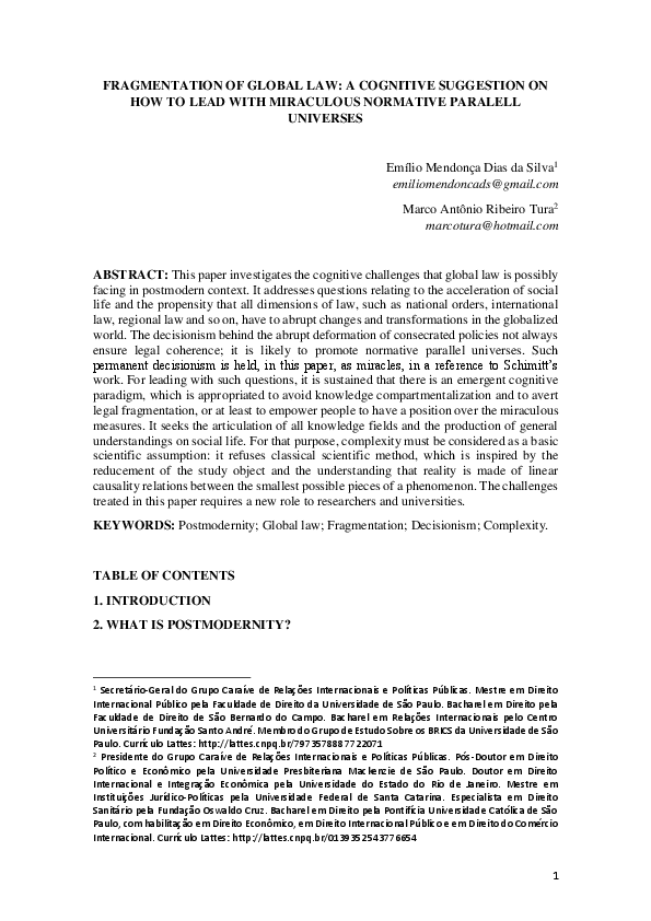 (PDF) Fragmentation of Global Law: A Cognitive Suggestion on How to ...