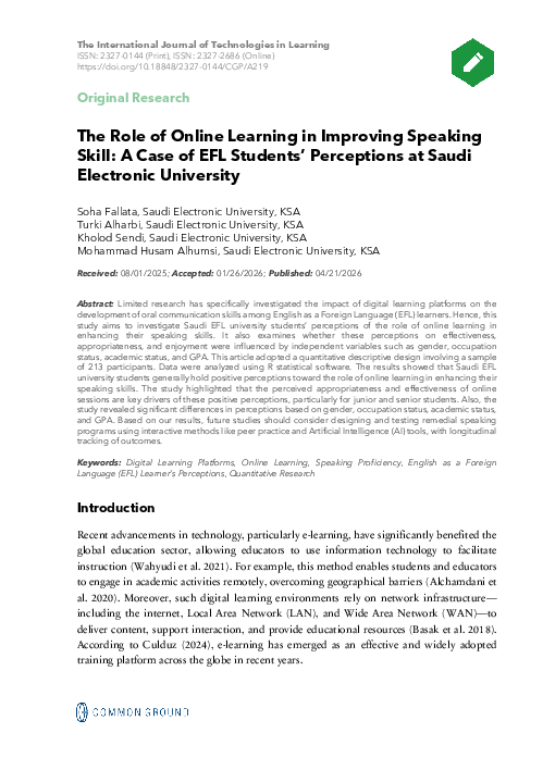 (PDF) The Role of Online Learning in Improving Speaking Skill: A Case ...