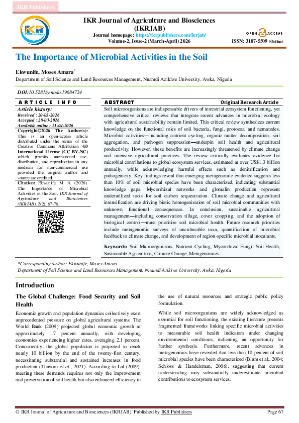 (PDF) The Importance of Microbial Activities in the Soil