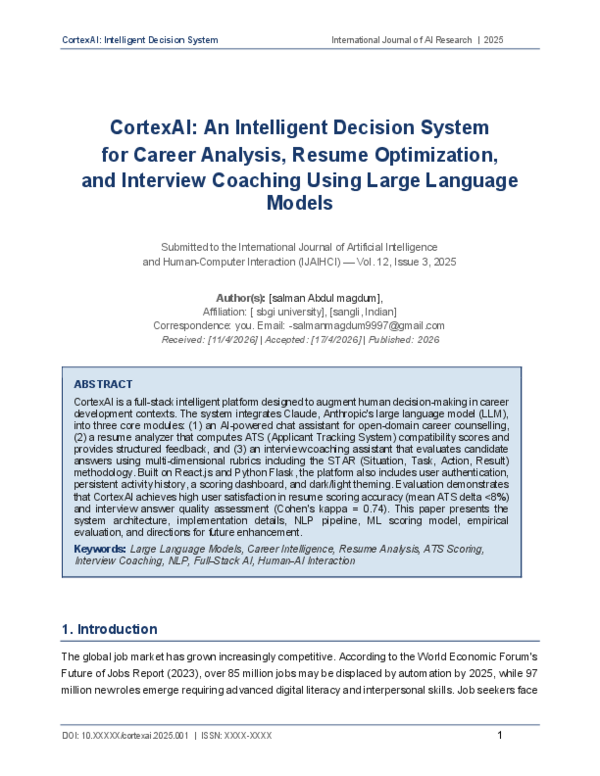 (PDF) CortexAI: An Intelligent Decision System for Career Analysis ...