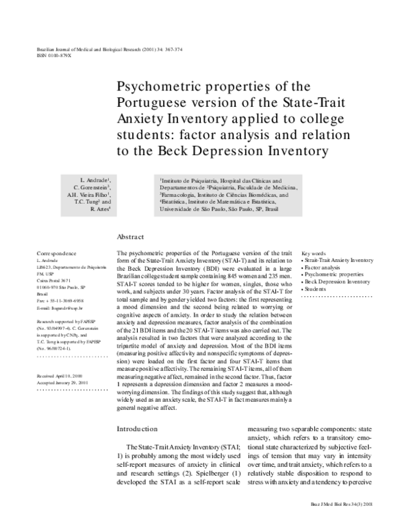 (PDF) Psychometric properties of the Portuguese version of the State ...