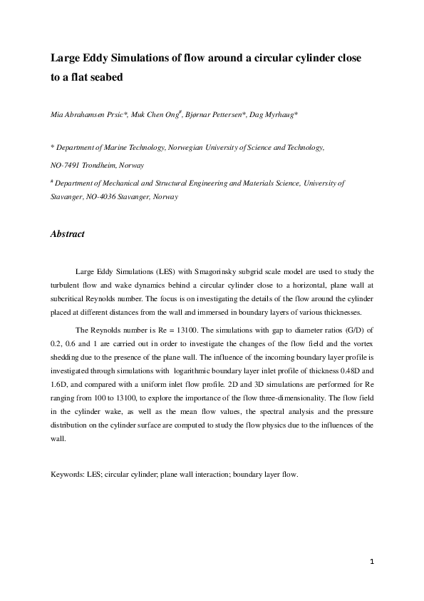 (PDF) Large Eddy Simulations of flow around a circular cylinder close ...