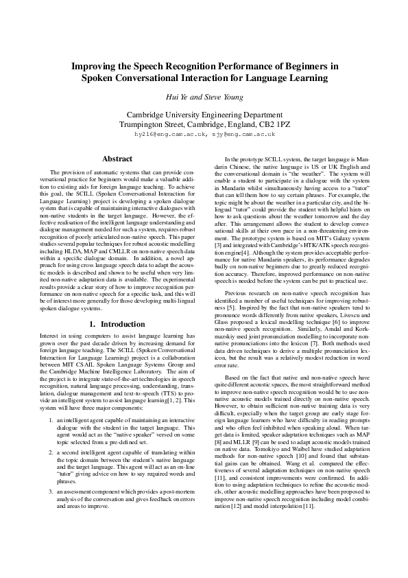 (PDF) Improving the speech recognition performance of beginners in ...