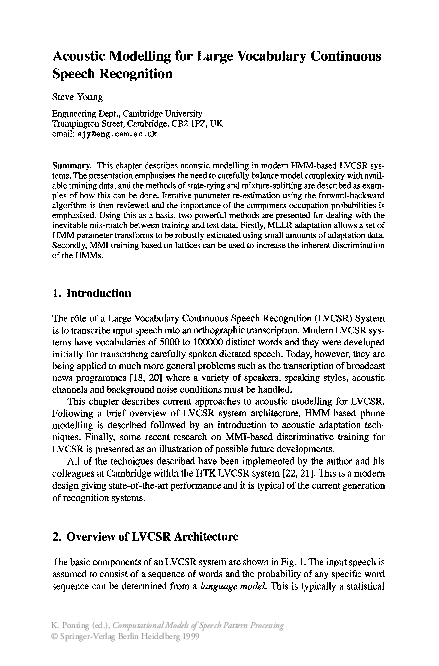 (PDF) Acoustic Modelling for Large Vocabulary Continuous Speech Recognition