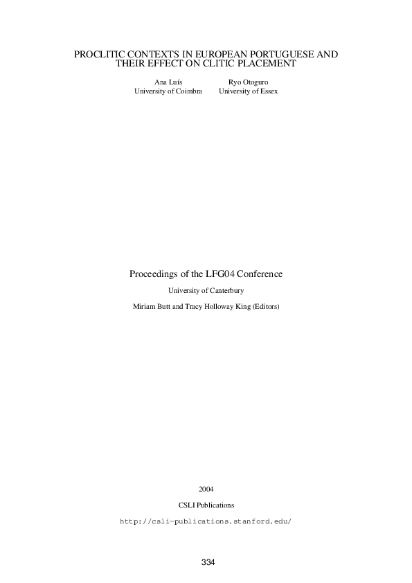 (PDF) Proclitic Contexts In European Portuguese and Their Effect on ...