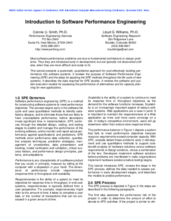 (PDF) Introduction to Software Performance Engineering