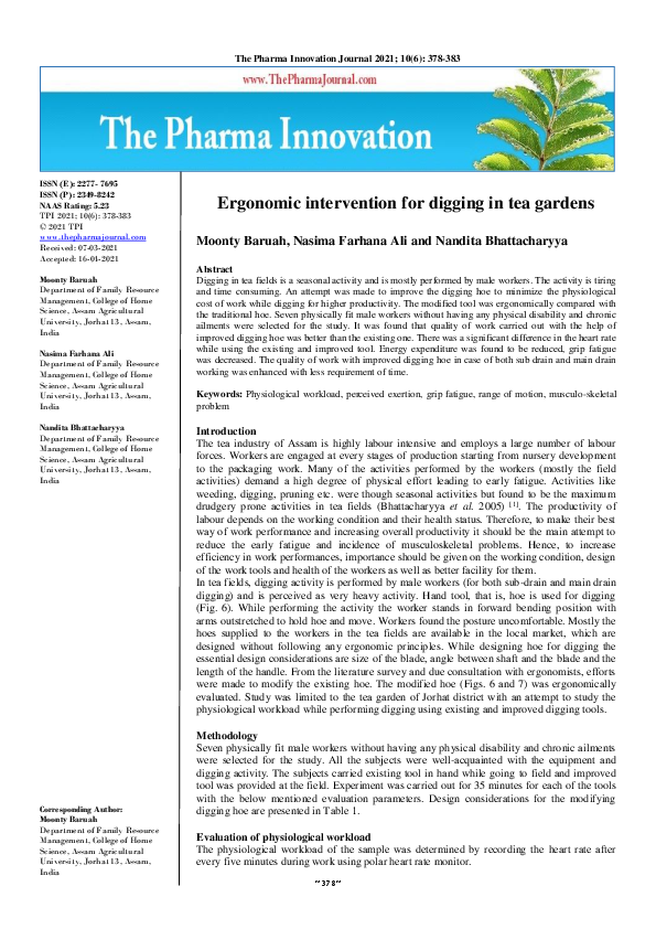 (PDF) Ergonomic intervention for digging in tea gardens