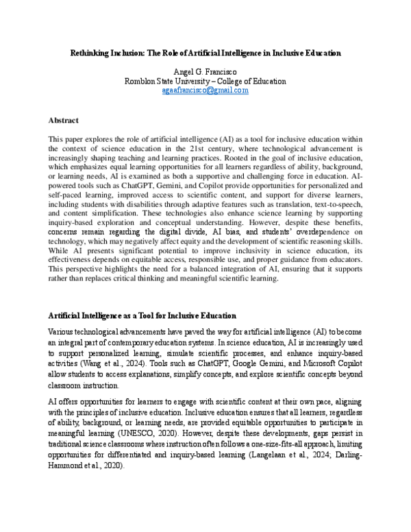 (PDF) Rethinking Inclusion: The Role of Artificial Intelligence in ...