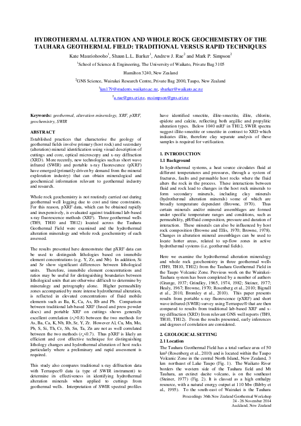(PDF) Hydrothermal alteration and whole rock geochemistry of the ...