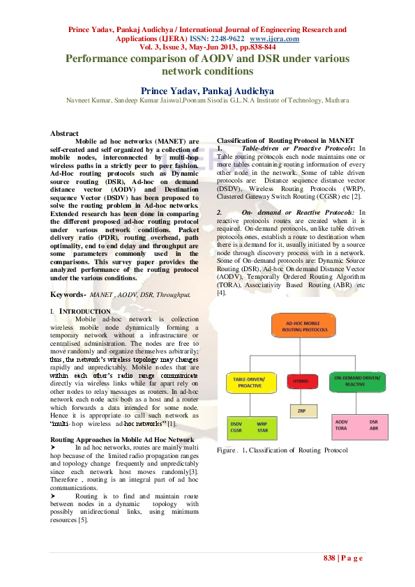 (PDF) Performance comparison of AODV and DSR under various network ...