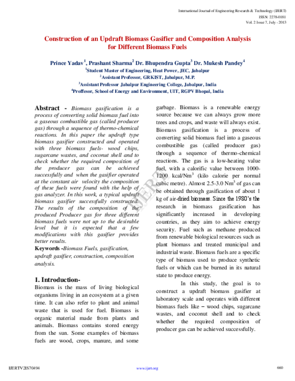 (PDF) Construction of an Updraft Biomass Gasifier and Composition ...