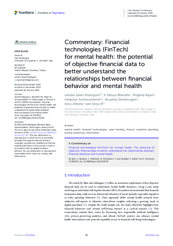 (PDF) Commentary: Financial technologies (FinTech) for mental health ...
