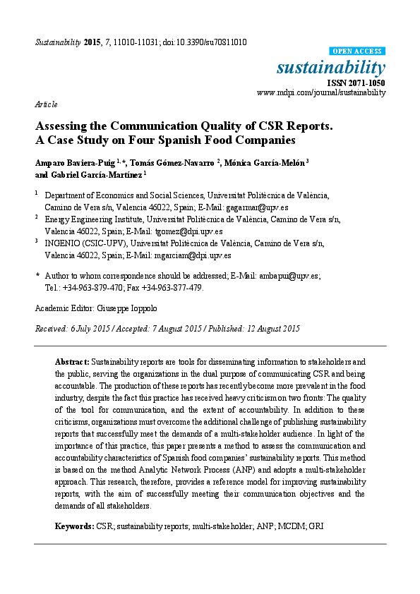 (PDF) Article Assessing the Communication Quality of CSR Reports. A ...