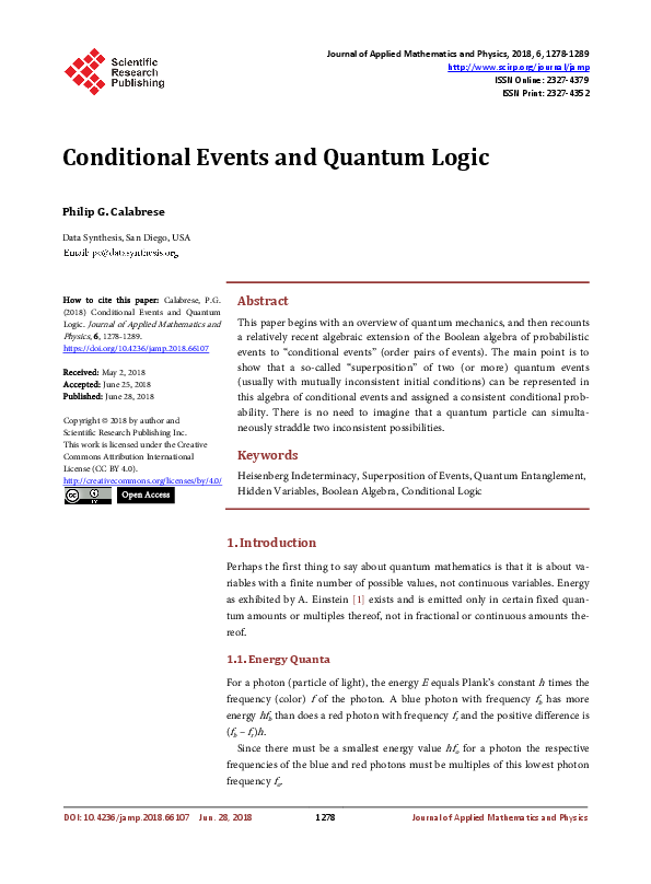 (PDF) Conditional Events and Quantum Logic
