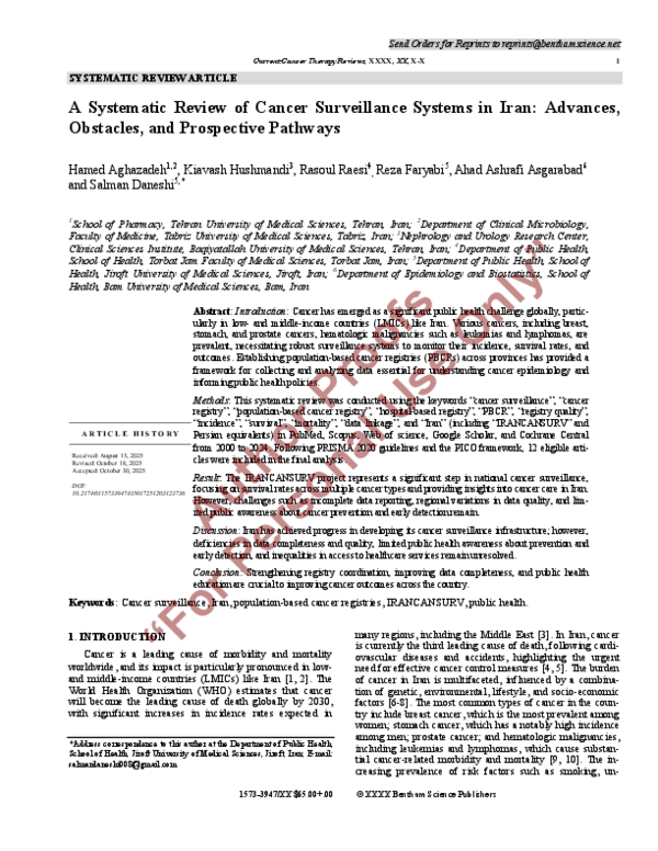(PDF) A Systematic Review of Cancer Surveillance Systems in Iran ...