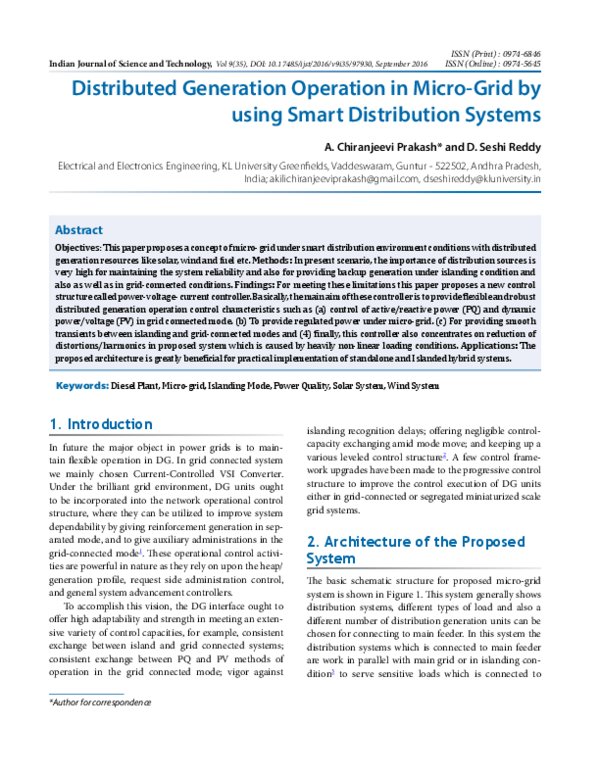 (PDF) Distributed Generation Operation in Micro-Grid by using Smart ...