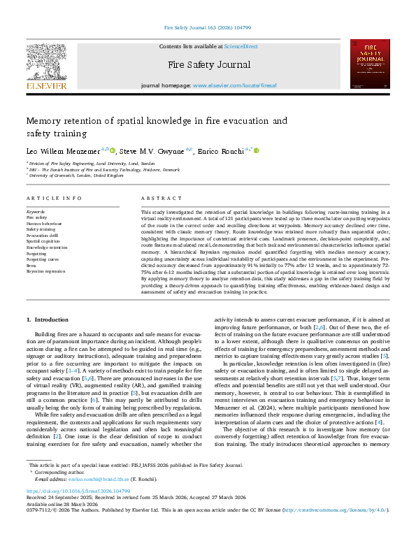 (PDF) Memory retention of spatial knowledge in fire evacuation and ...