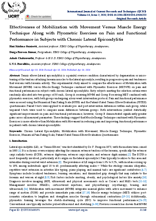 (PDF) Effectiveness of Mobilization with Movement Versus Muscle Energy ...