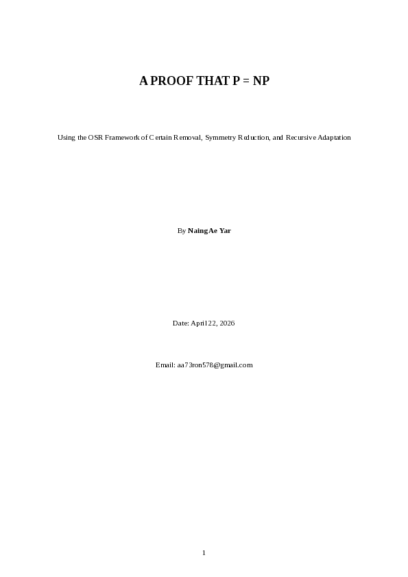 (PDF) A PROOF THAT P = NP Using the OSR Framework of Certain Removal ...
