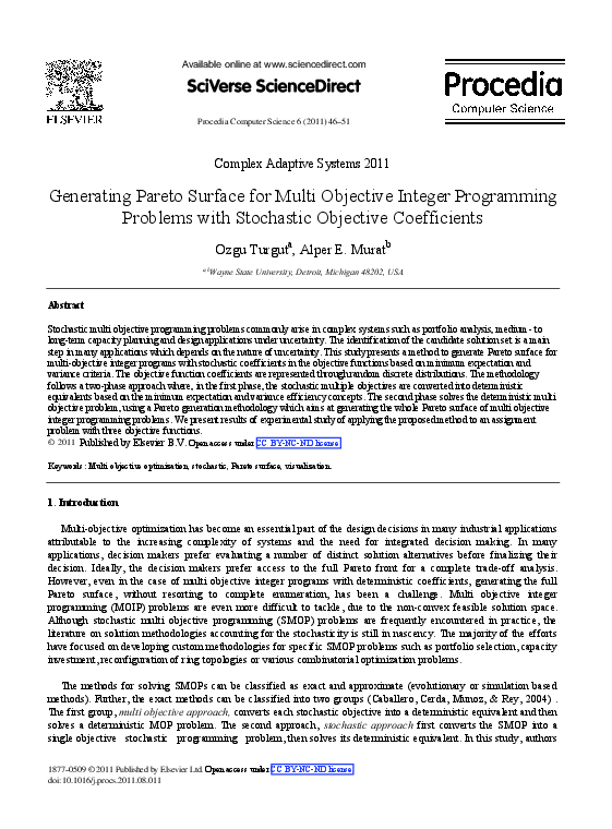 (PDF) Generating Pareto Surface for Multi Objective Integer Programming ...