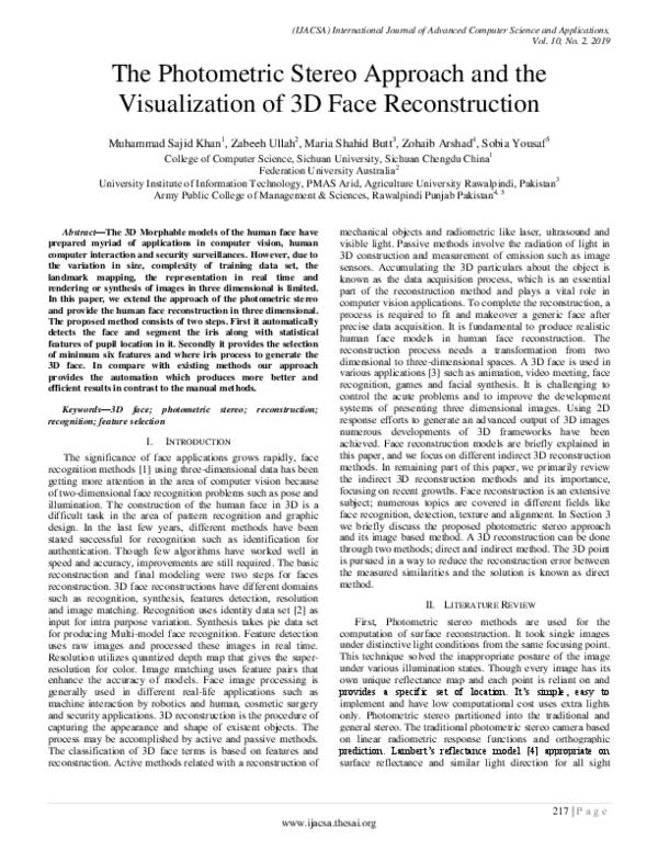(PDF) The Photometric Stereo Approach and the Visualization of 3D Face ...