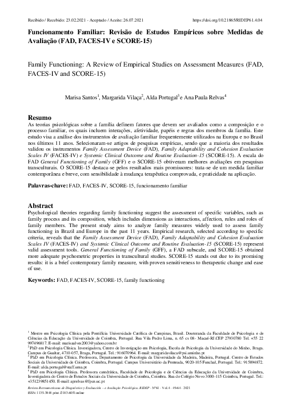 (PDF) Funcionamento Familiar: Revisão de Estudos Empíricos sobre ...
