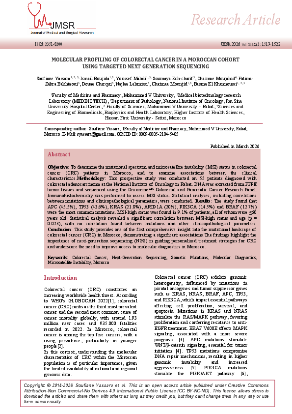 (PDF) Molecular Profiling of Colorectal Cancer in a Moroccan Cohort ...