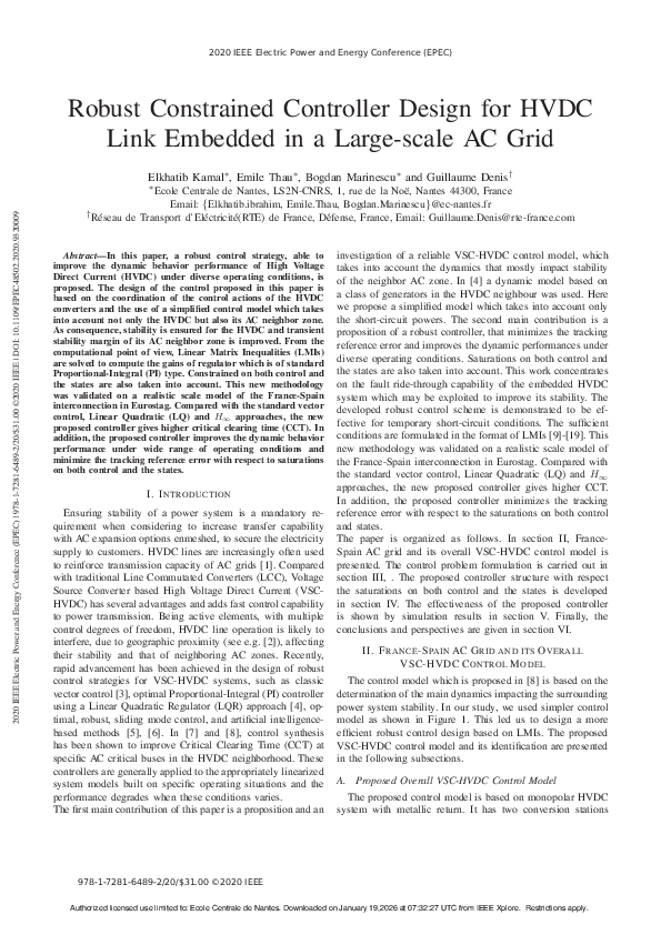 (PDF) Robust Constrained Controller Design for HVDC Link Embedded in a ...