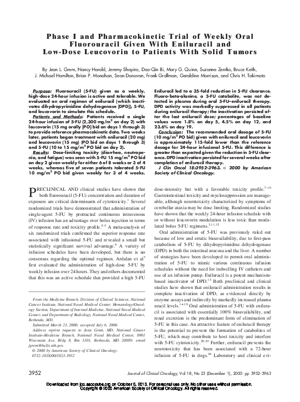 (PDF) Phase I and Pharmacokinetic Trial of Weekly Oral Fluorouracil ...