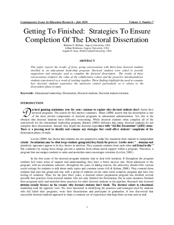 (PDF) Getting To Finished: Strategies To Ensure Completion Of The ...