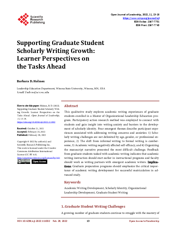 (PDF) Supporting Graduate Student Scholarly Writing Growth: Learner ...
