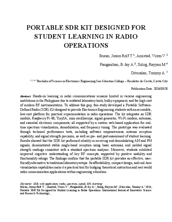 (PDF) PORTABLE SDR KIT DESIGNED FOR STUDENT LEARNING IN RADIO OPERATIONS