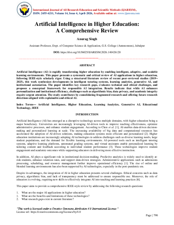 (PDF) Artificial Intelligence in Higher Education: A Comprehensive Review