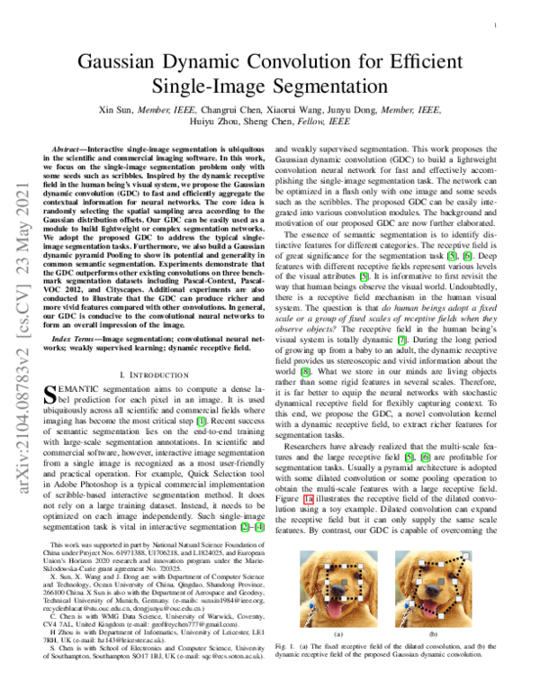 (PDF) Gaussian Dynamic Convolution for Efficient Single-Image Segmentation