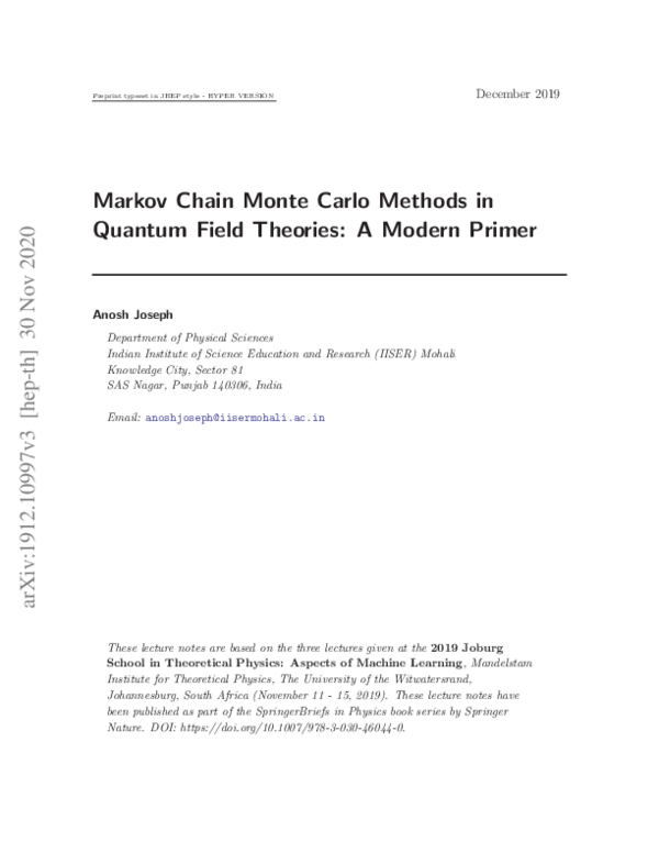 (PDF) Markov Chain Monte Carlo Methods in Quantum Field Theories: A ...