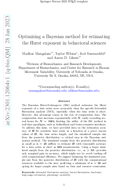 (PDF) Optimizing a Bayesian method for estimating the Hurst exponent in ...