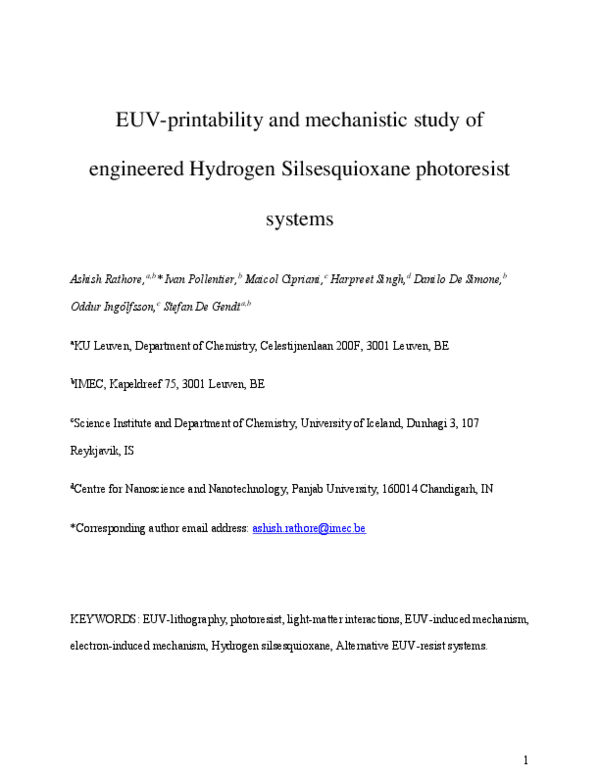 (PDF) Extreme Ultraviolet-Printability and Mechanistic Studies of ...