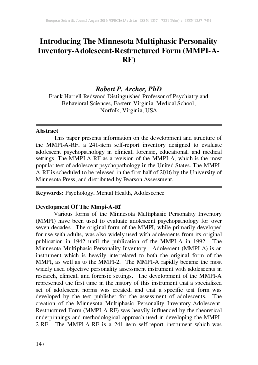 (PDF) Introducing The Minnesota Multiphasic Personality Inventory ...