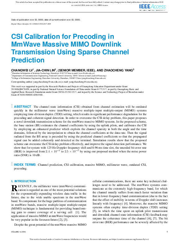 (PDF) CSI Calibration for Precoding in mmWave Massive MIMO Downlink ...
