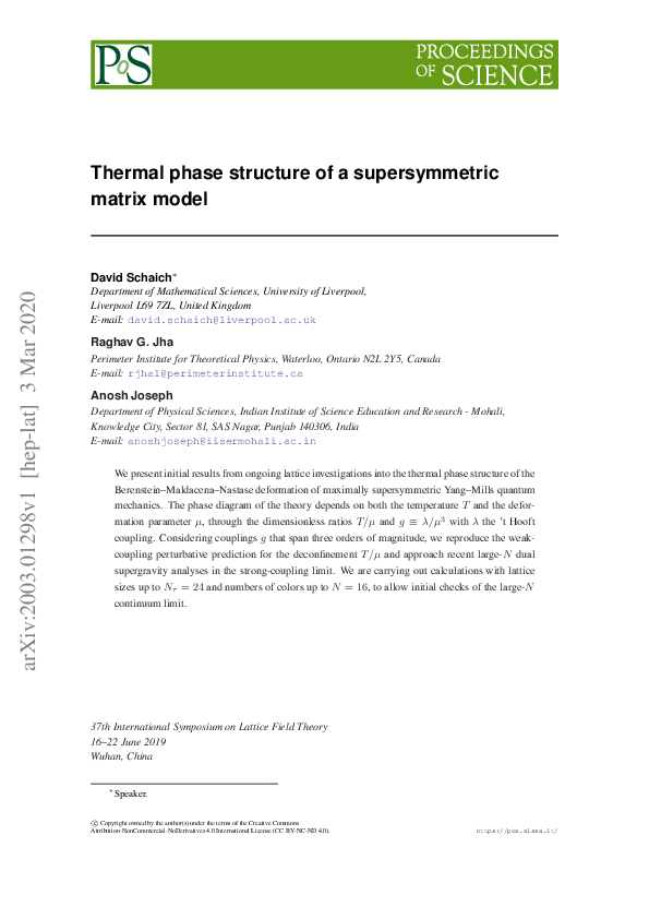 (PDF) Thermal Phase Structure of a Supersymmetric Matrix Model