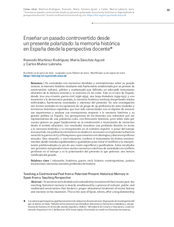 (PDF) Enseñar un pasado controvertido desde un presente polarizado: la ...