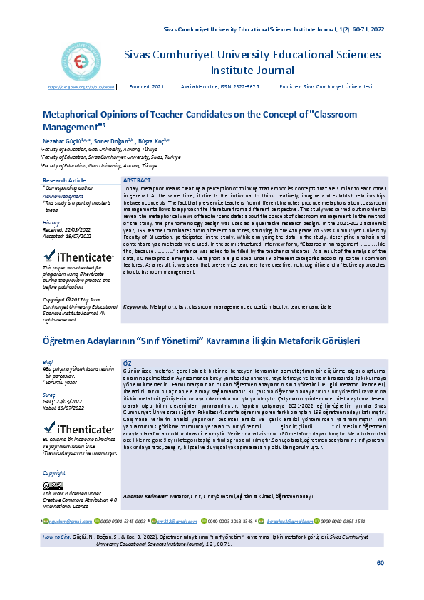 (PDF) Metaphorical Opinions of Teacher Candidates on the Concept of ...