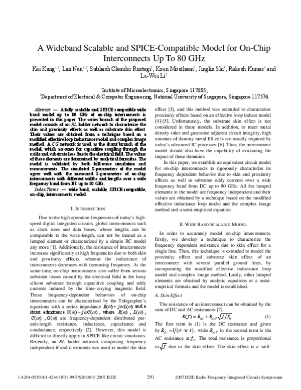 (PDF) A Wideband Scalable and SPICE-Compatible Model for On-Chip ...