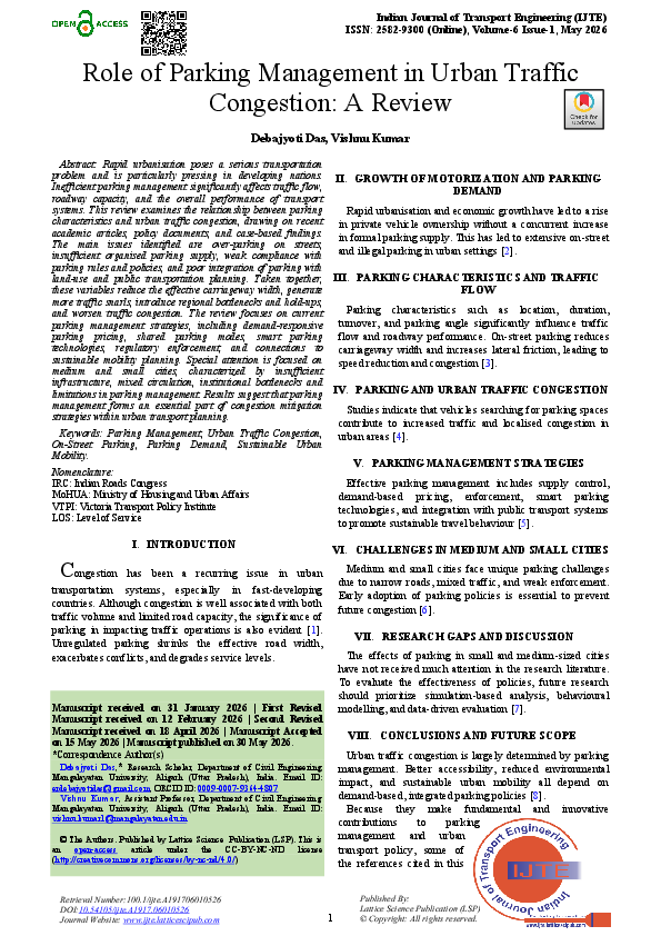 (PDF) Role of Parking Management in Urban Traffic Congestion: A Review
