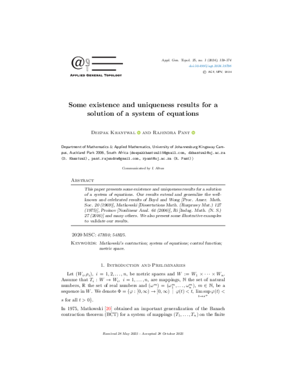(PDF) Some existence and uniqueness results for a solution of a system ...