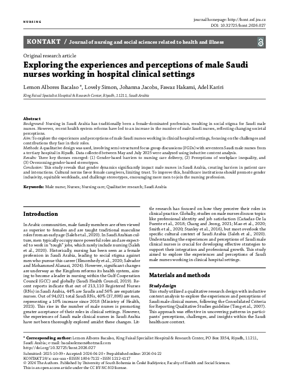 (PDF) Exploring the experiences and perceptions of male Saudi nurses ...