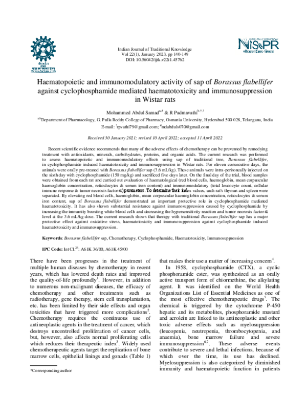 (PDF) Haematopoietic and immunomodulatory activity of sap of Borassus ...
